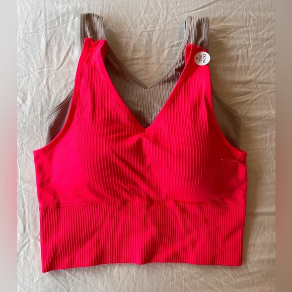 NWT Pro-Fit Seamless Ribbed Bra Top 2-Pack (Large) Pink & Taupe - Picture 3 of 12